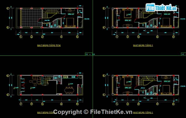 Mẫu nhà phố,Thiết kế nhà phố,bản vẽ nhà phố 4 tầng,nhà phố 4.5 x 14m